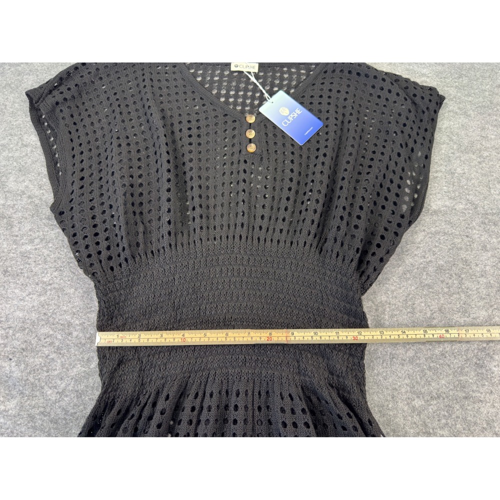 Cupshe Swim Cover Up Women Size L Black Crochet Smocked Waist Boho Mini Dress - Picture 9 of 14